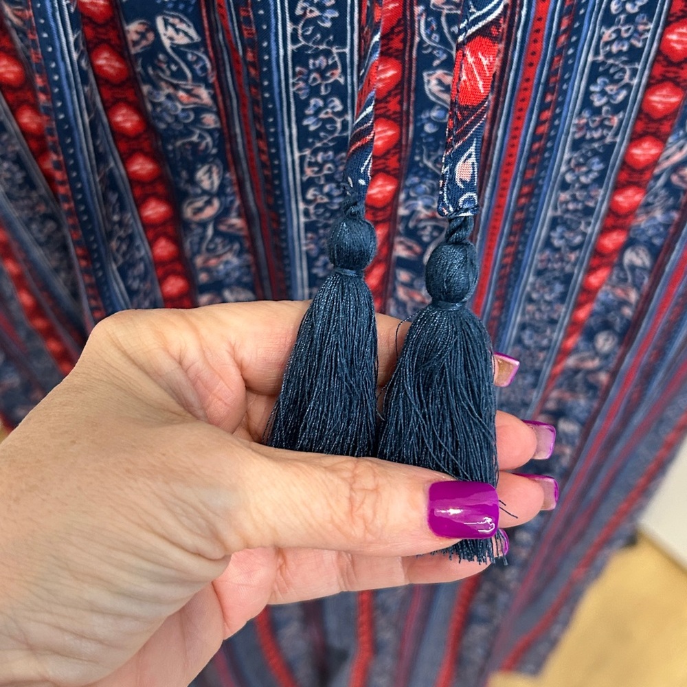 Band of Gypsies Bohemian Vibes Red and Blue Strapless Maxi Dress |Size Medium - Picture 7 of 12